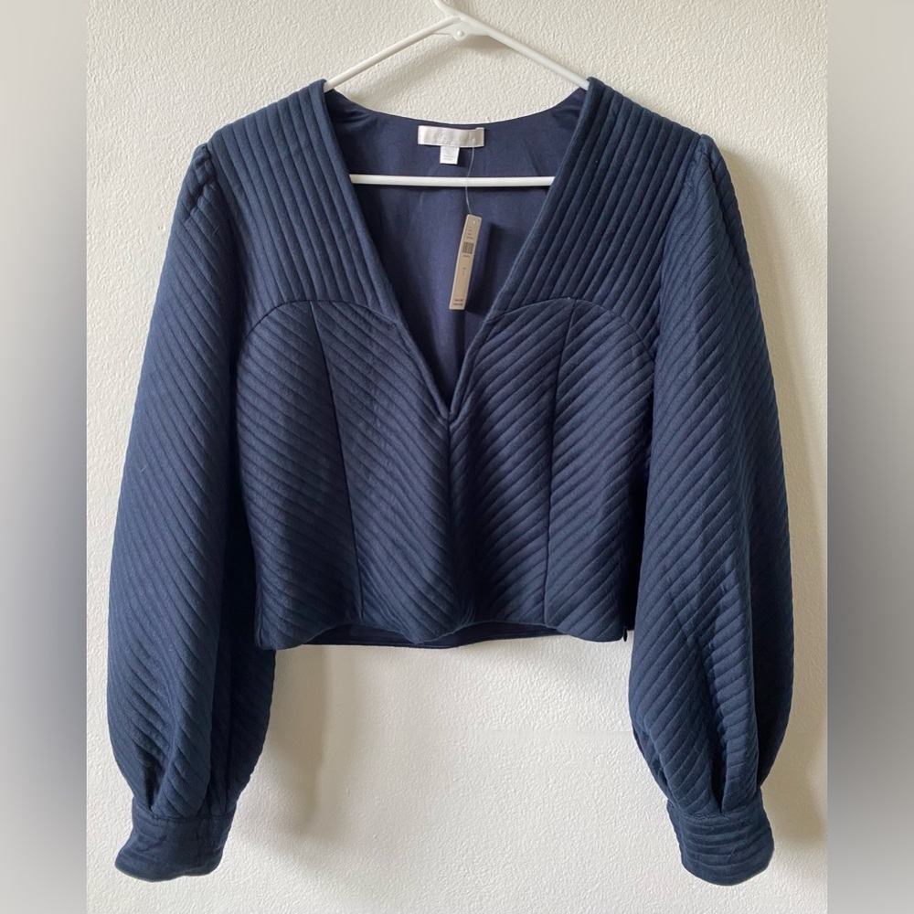 NWT Antropologie Eri + Ali brand quilted crop top, featuring a v-neckline L - Picture 2 of 3